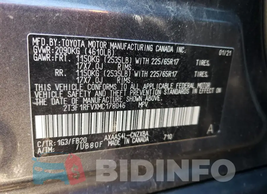 2T3F1RFVXMC178046 Photo# 13