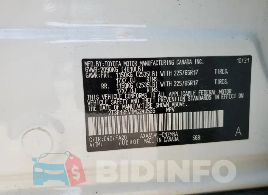 2T3P1RFV1MC240535 Photo# 13