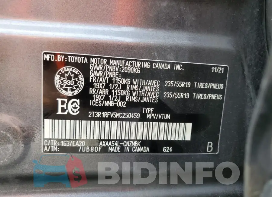 2T3R1RFV5MC250459 Photo# 13
