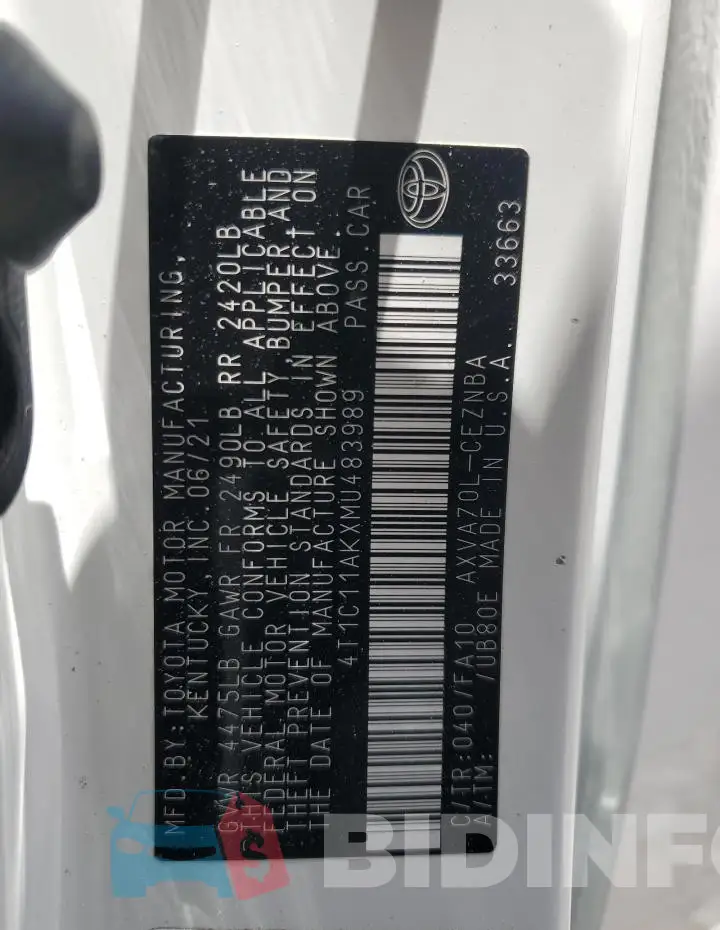 4T1C11AKXMU483989 Photo# 13