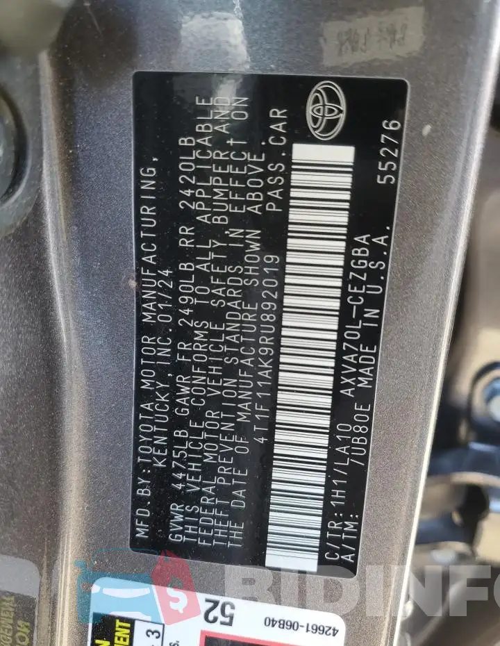 4T1F11AK9RU892019 Photo# 12