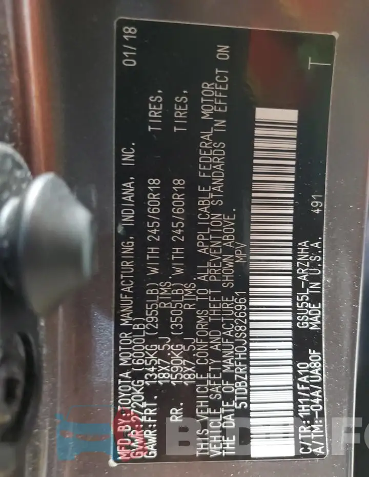 5TDBZRFH0JS826961 Photo# 13