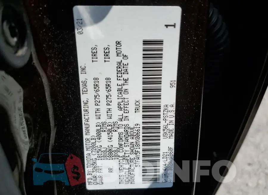 5TFAY5F18MX006619 Photo# 13