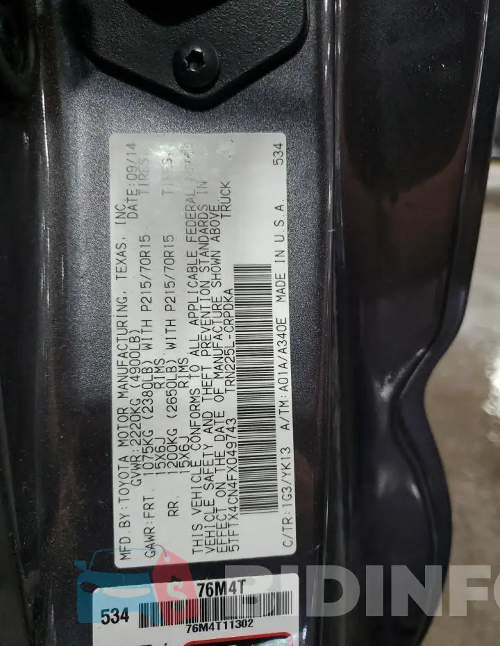 5TFTX4CN4FX049743 Photo# 13