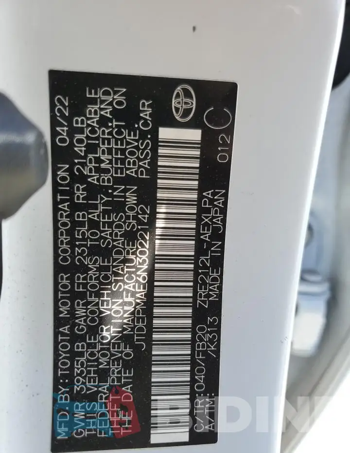 JTDEPMAE6N3022142 Photo# 12