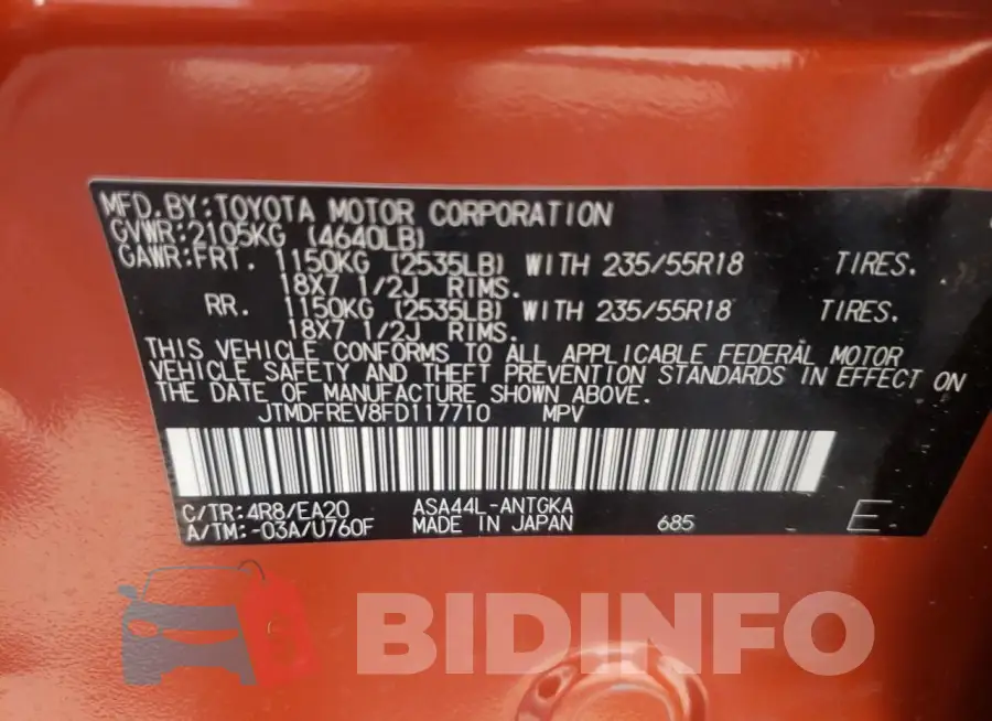 JTMDFREV8FD117710 Photo# 13