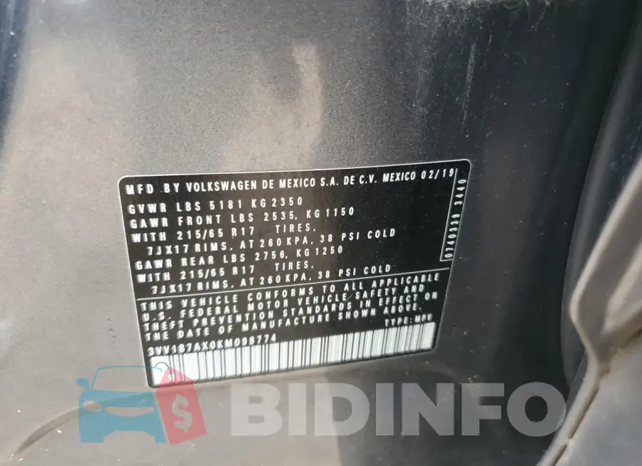 3VV1B7AX0KM098774 Photo# 13