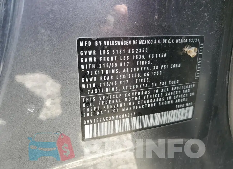3VV1B7AX3MM085827 Photo# 13