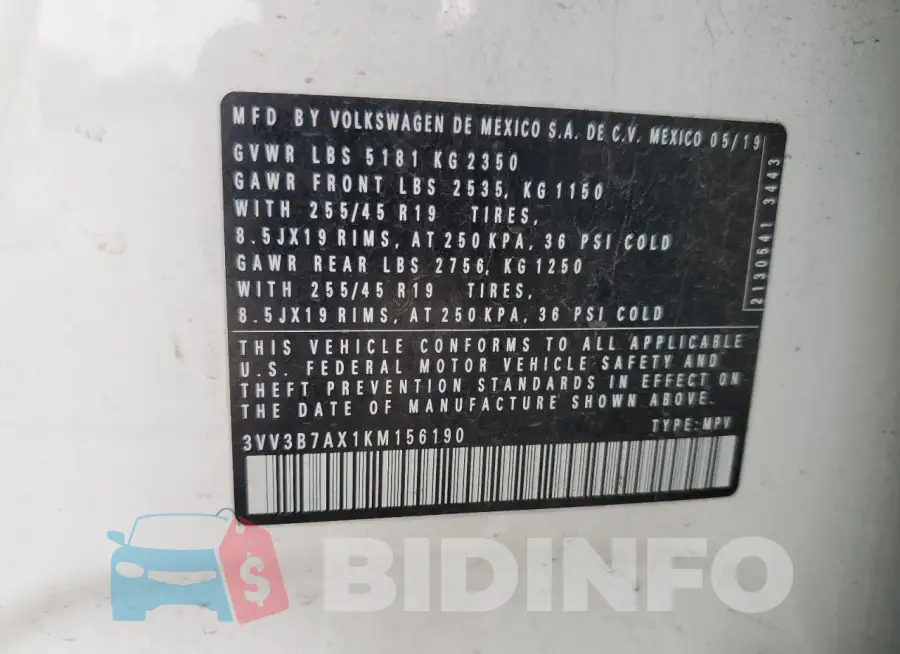 3VV3B7AX1KM156190 Photo# 13