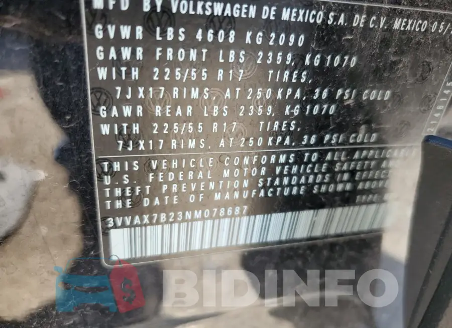 3VVAX7B23NM078687 Photo# 13