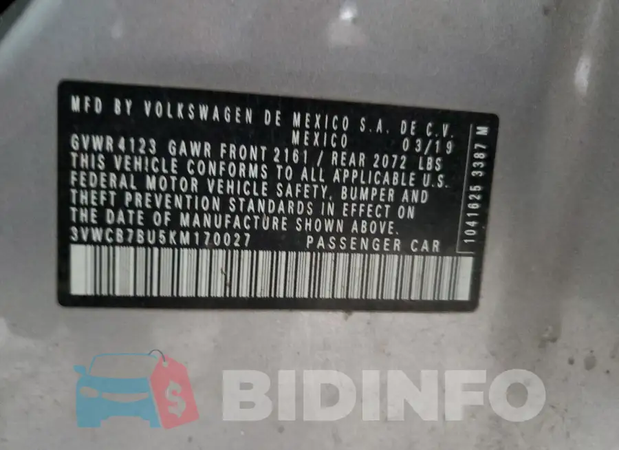 3VWCB7BU5KM170027 Photo# 13
