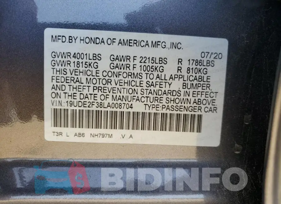 19UDE2F38LA008704 Photo# 12