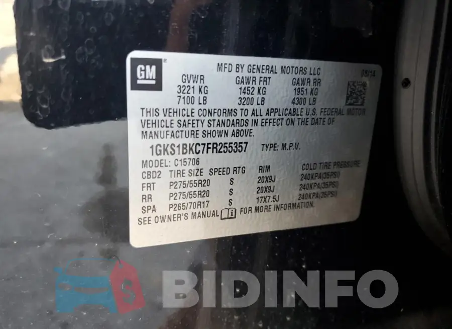 1GKS1BKC7FR255357 Photo# 13