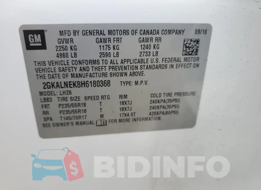 2GKALNEK8H6180368 Photo# 14