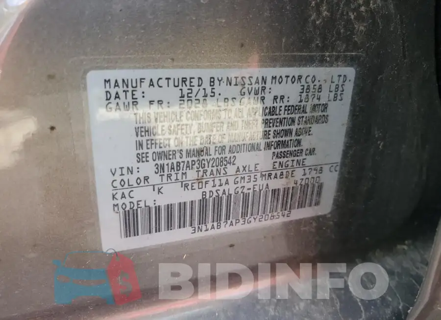 3N1AB7AP3GY208542 Photo# 12