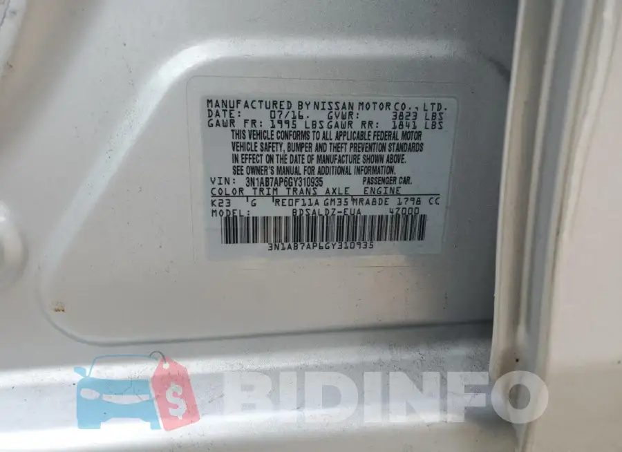 3N1AB7AP6GY310935 Photo# 12