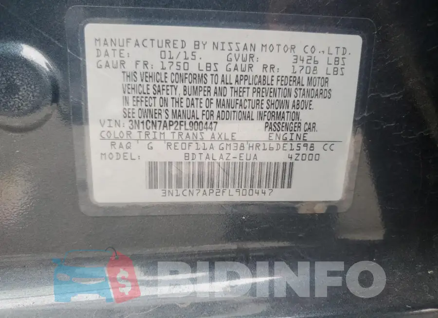 3N1CN7AP2FL900447 Photo# 12