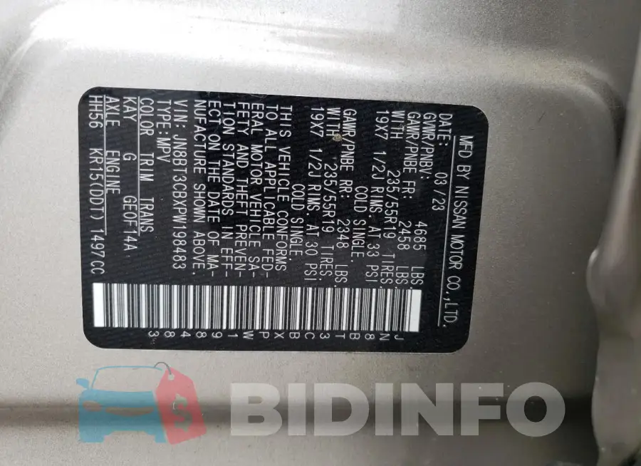 JN8BT3CBXPW198483 Photo# 14