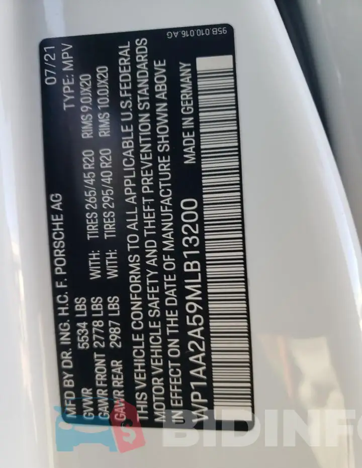 WP1AA2A59MLB13200 Photo# 12