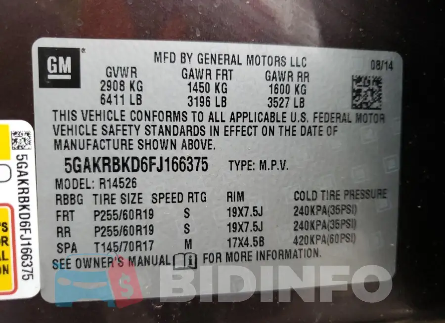 5GAKRBKD6FJ166375 Photo# 13