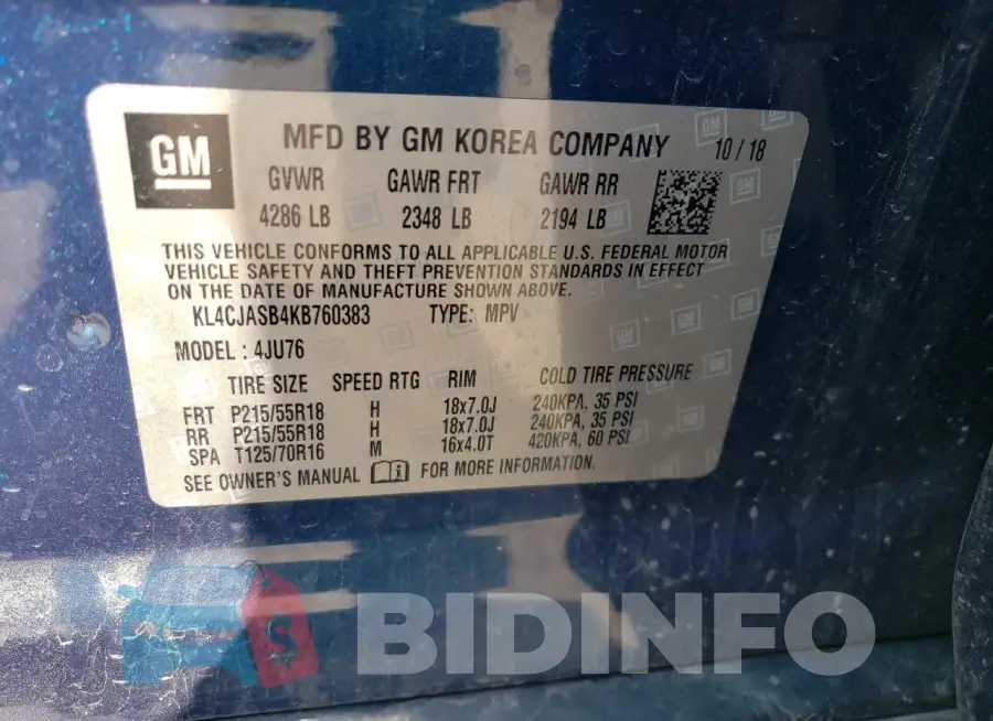 KL4CJASB4KB760383 Photo# 13