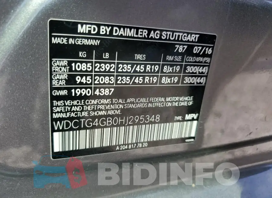 WDCTG4GB0HJ295348 Photo# 12