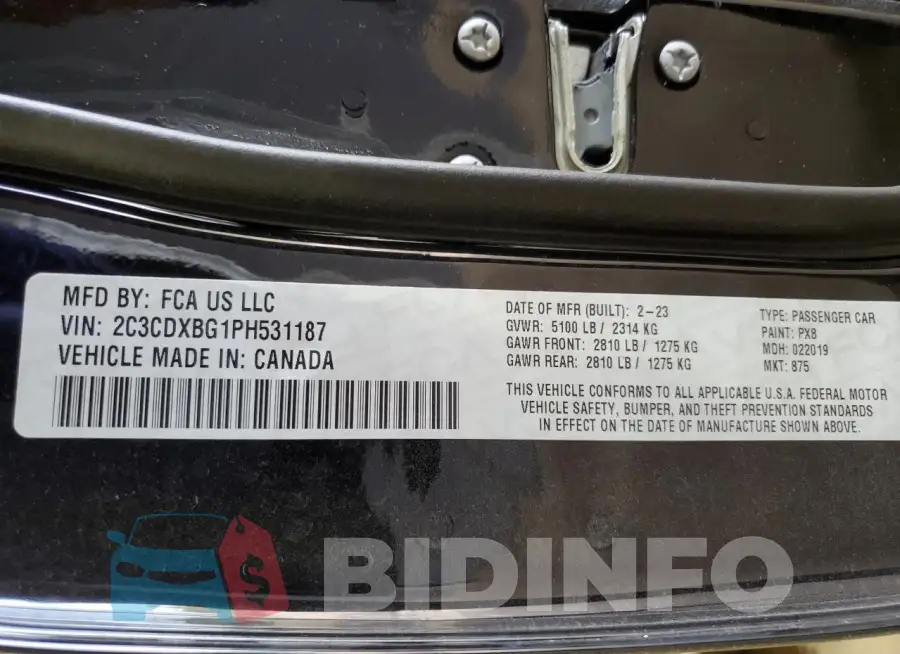 2C3CDXBG1PH531187 Photo# 12