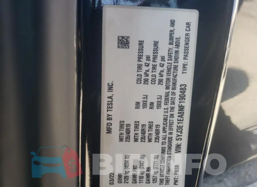 5YJ3E1EA8NF190483 Photo# 13