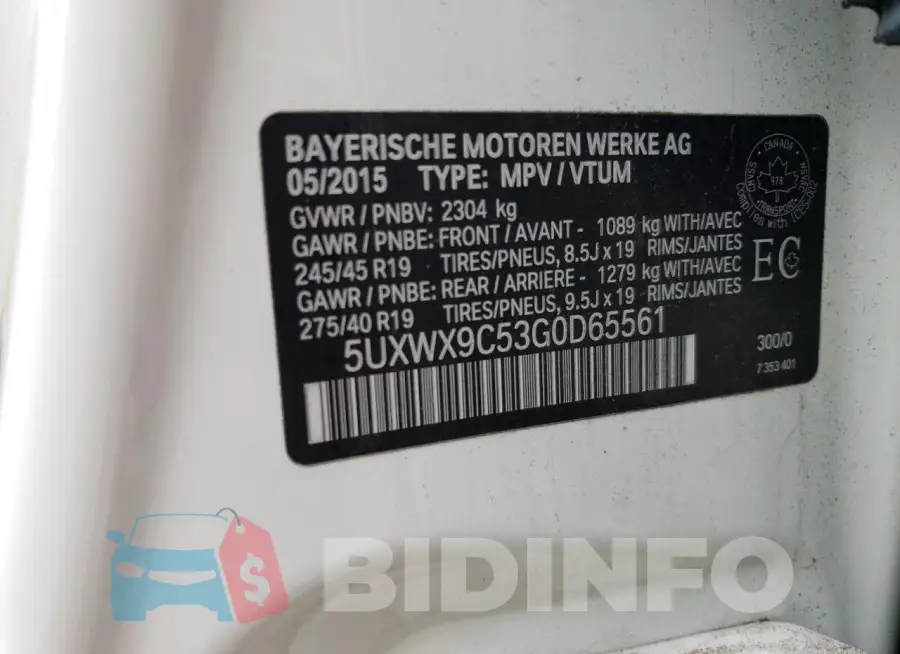 5UXWX9C53G0D65561 Photo# 13