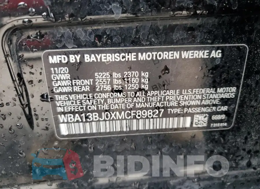 WBA13BJ0XMCF89827 Photo# 12