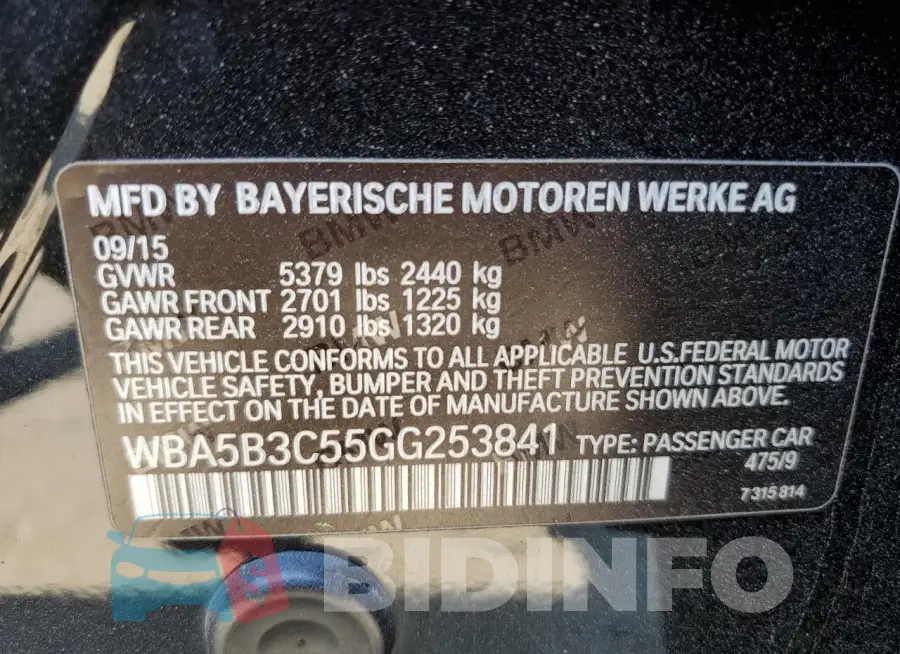 WBA5B3C55GG253841 Photo# 12