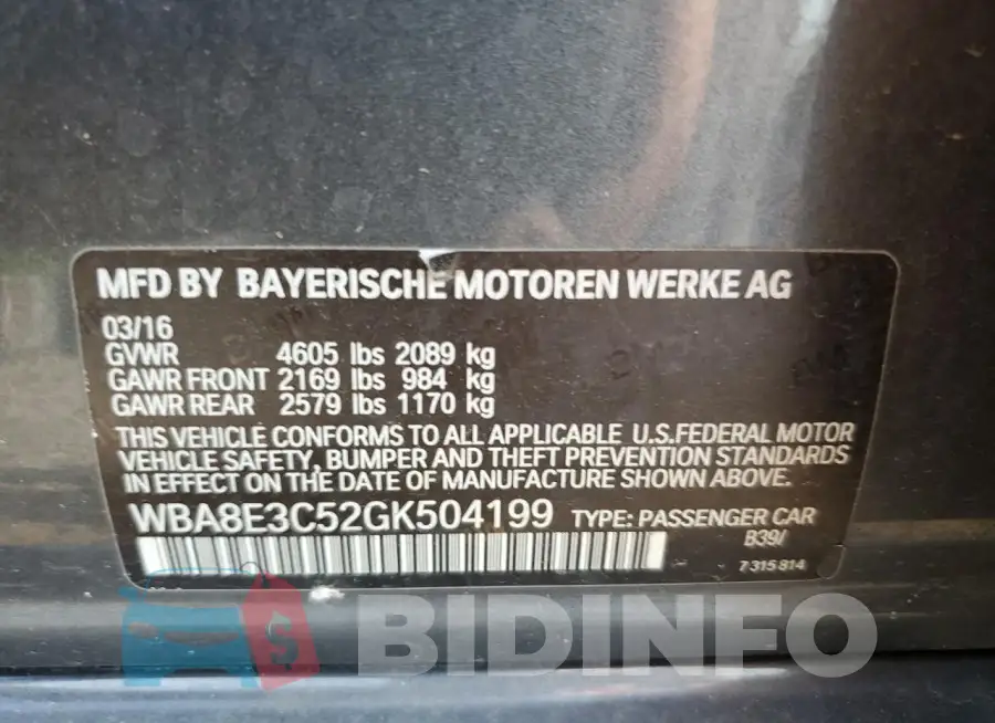 WBA8E3C52GK504199 Photo# 12