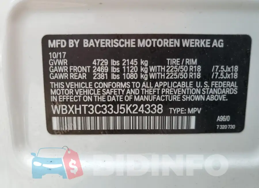 WBXHT3C33J5K24338 Photo# 13