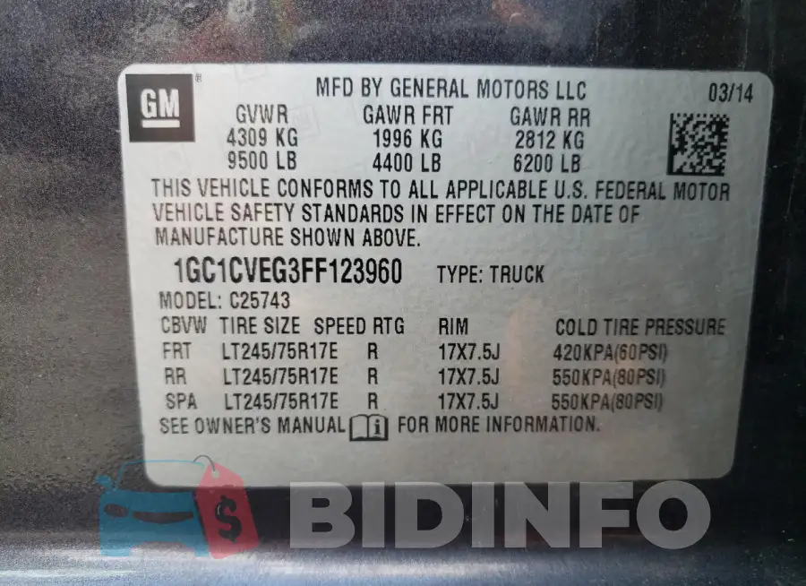 1GC1CVEG3FF123960 Photo# 12