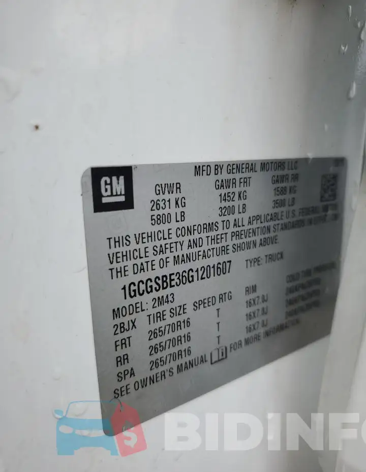 1GCGSBE36G1201607 Photo# 12