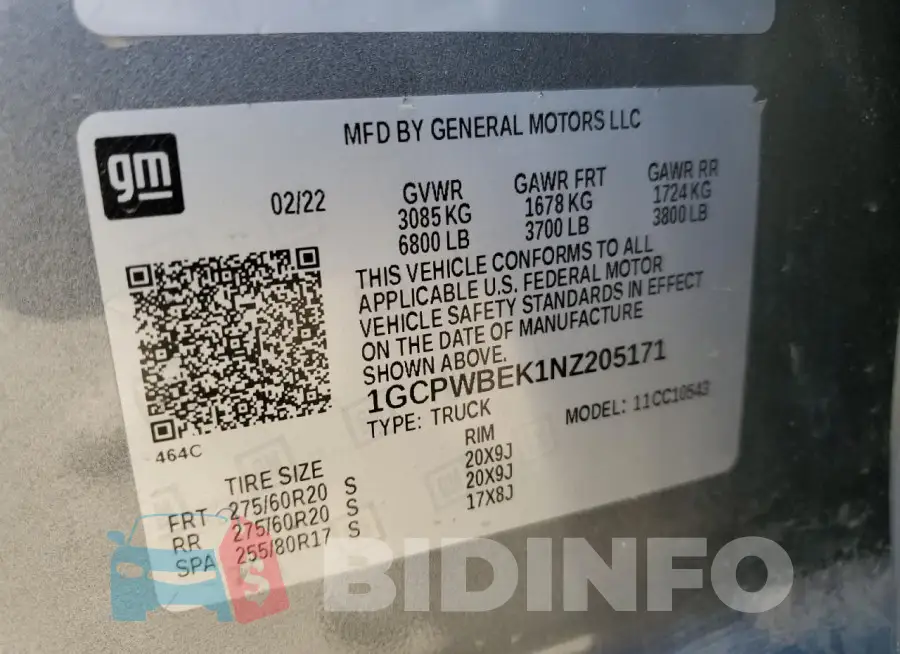 1GCPWBEK1NZ205171 Photo# 12