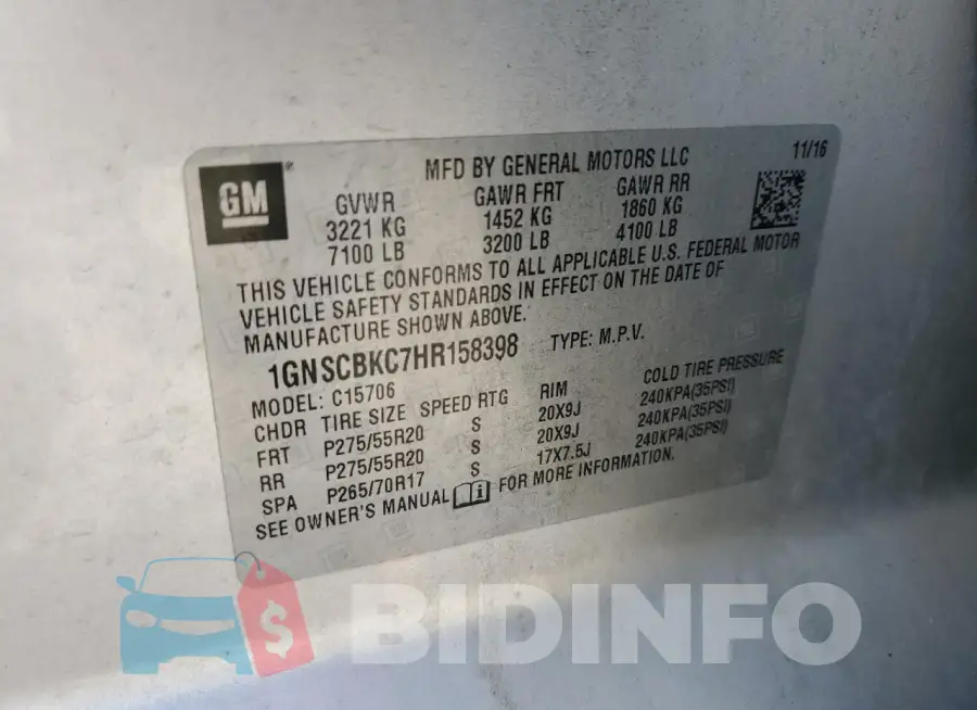 1GNSCBKC7HR158398 Photo# 13