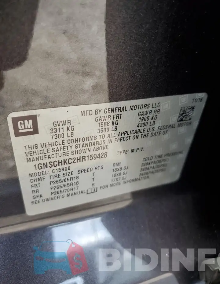 1GNSCHKC2HR159428 Photo# 13
