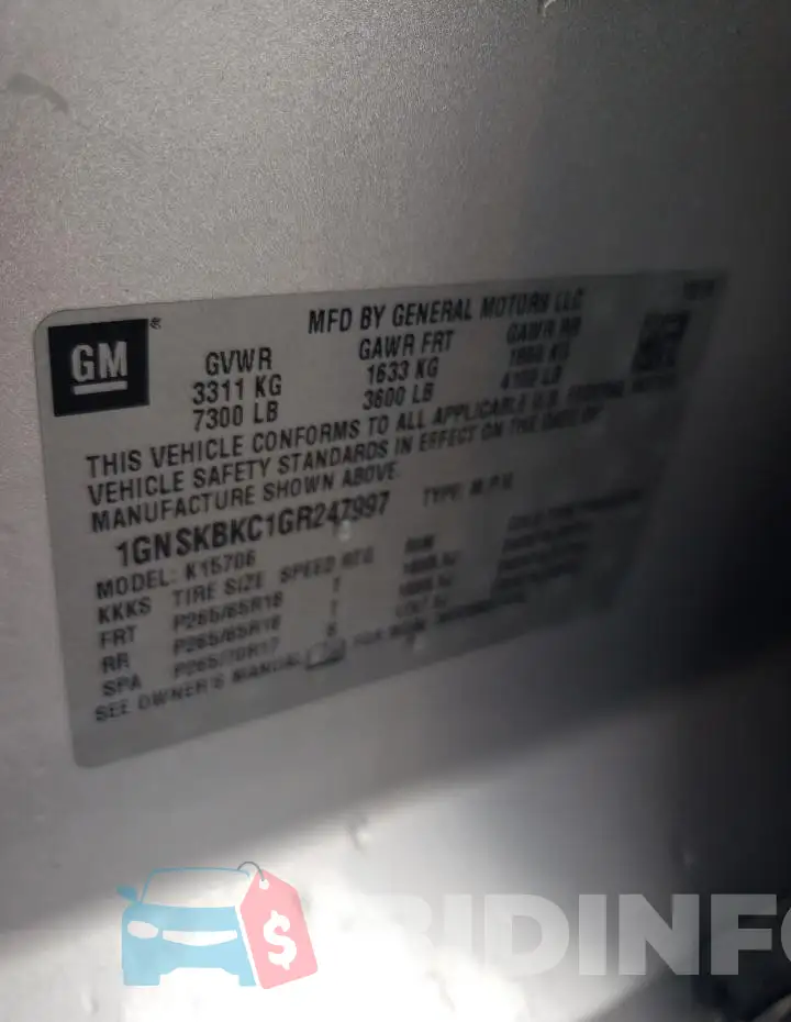 1GNSKBKC1GR247997 Photo# 13