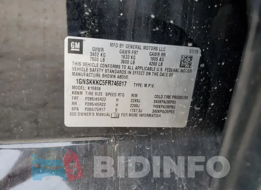 1GNSKKKC5FR746817 Photo# 13