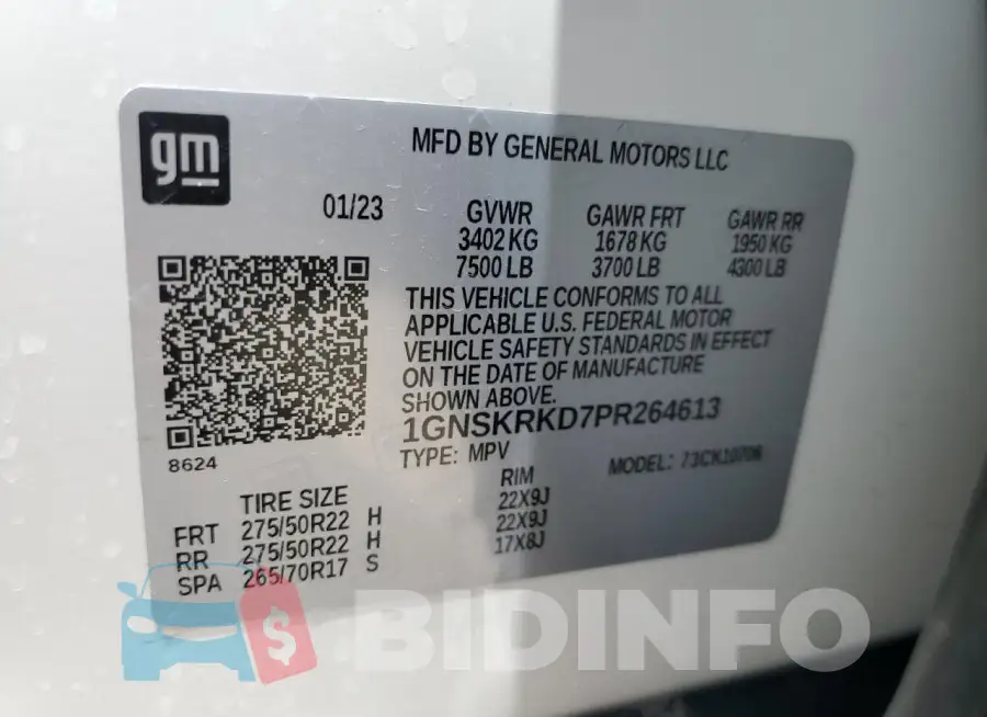 1GNSKRKD7PR264613 Photo# 13