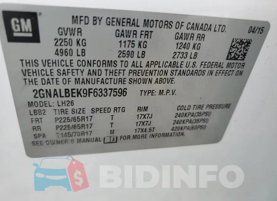 2GNALBEK9F6337596 Photo# 13
