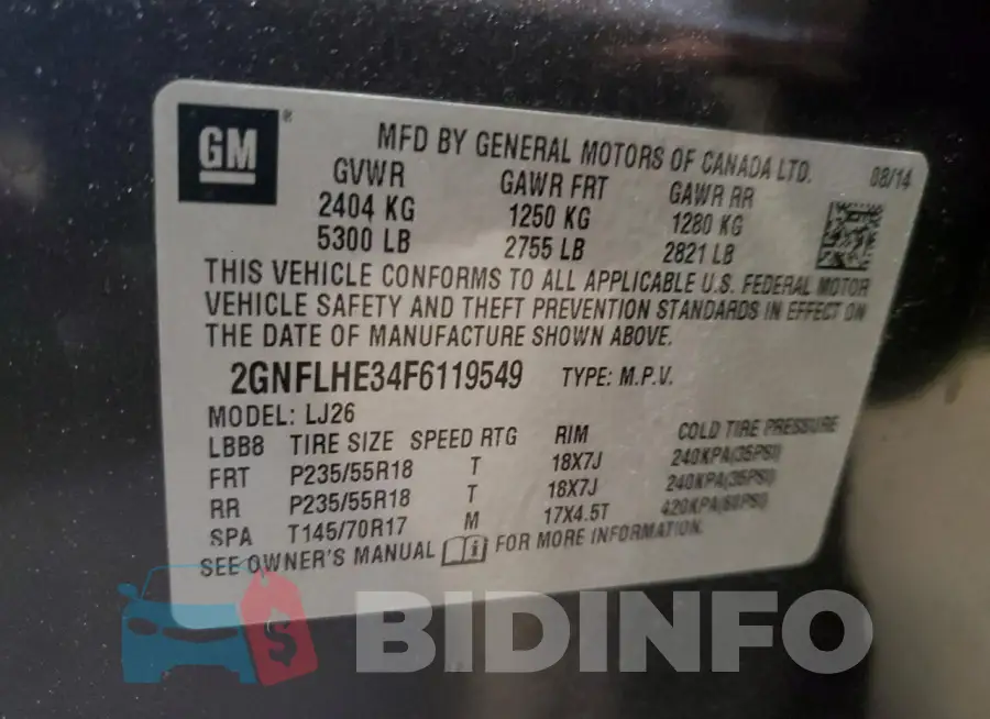 2GNFLHE34F6119549 Photo# 13