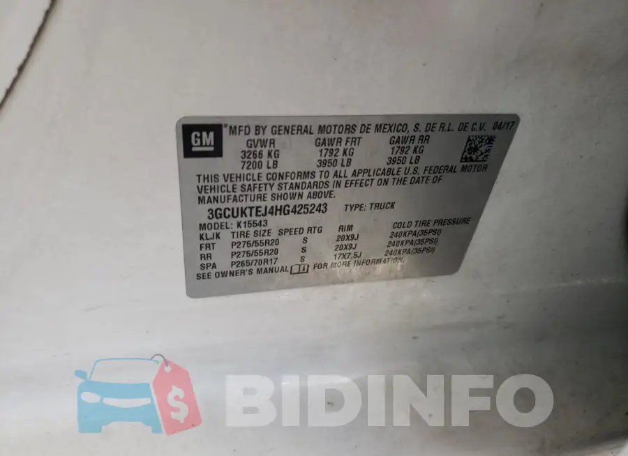3GCUKTEJ4HG425243 Photo# 12