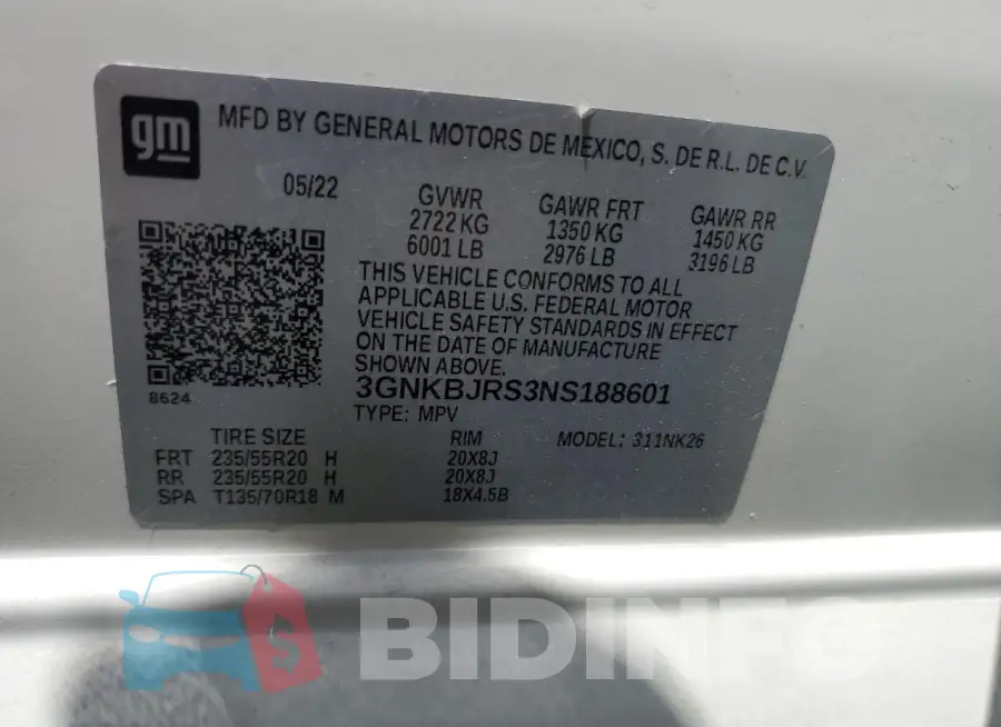 3GNKBJRS3NS188601 Photo# 13