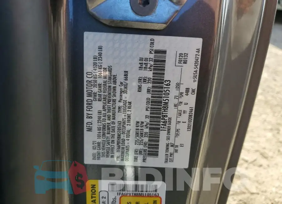 1FA6P8TH8M5105163 Photo# 12