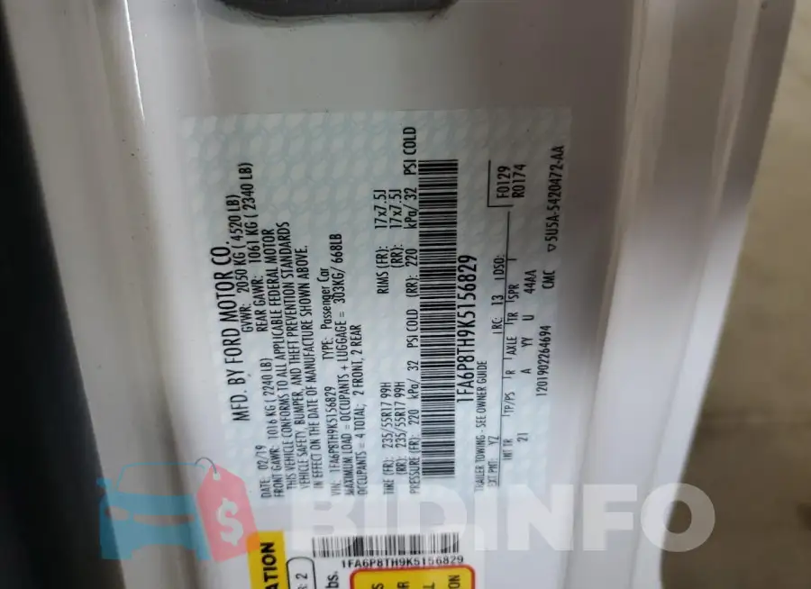 1FA6P8TH9K5156829 Photo# 12