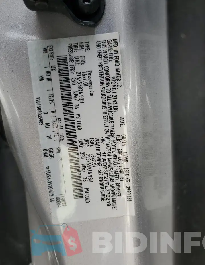 1FADP3F27FL370219 Photo# 12