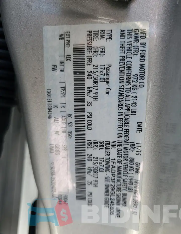 1FADP3F29GL245806 Photo# 12