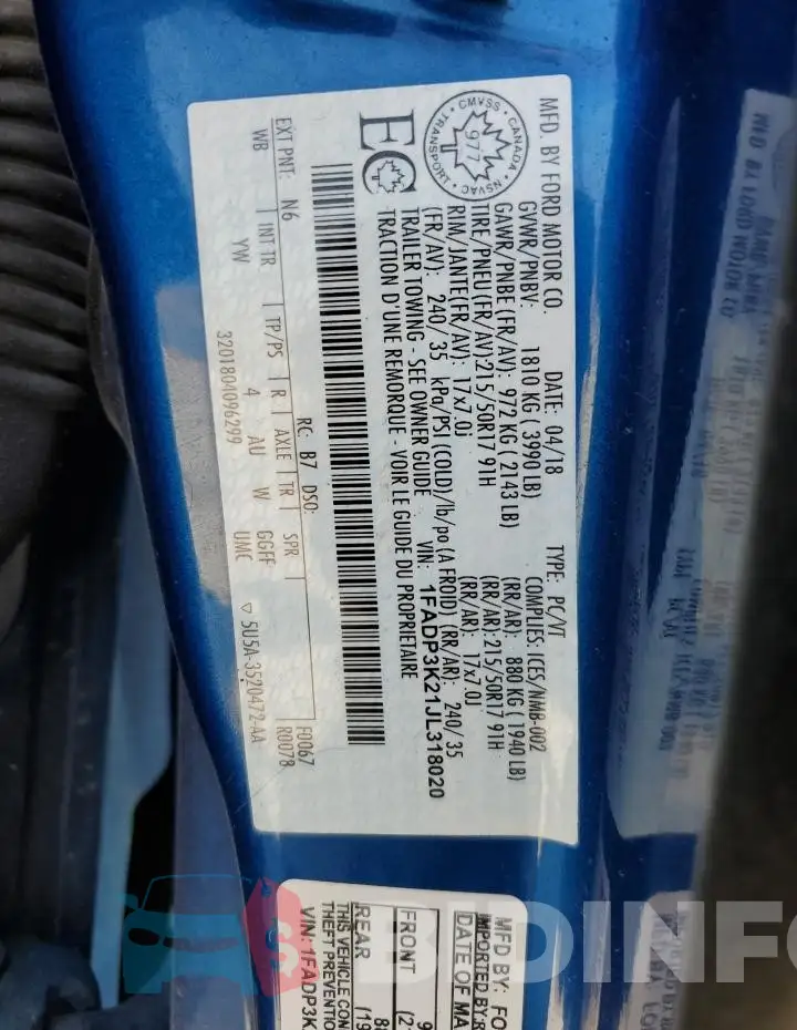 1FADP3K21JL318020 Photo# 12